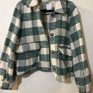 LC Lauren Conrad Green and Cream Plaid Utility Jacket